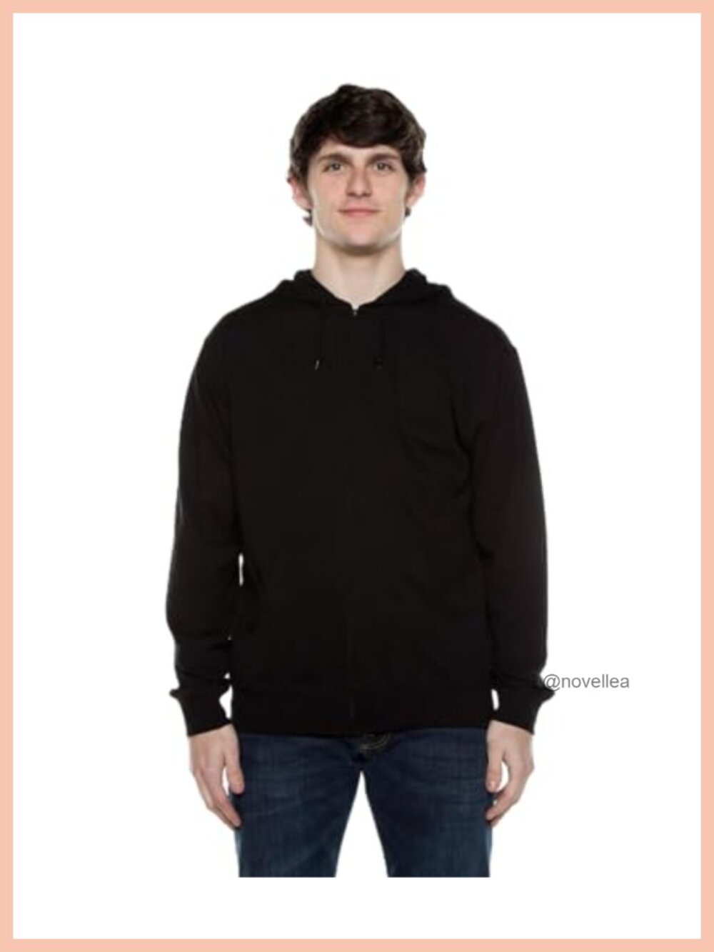 Lightweight Jersey Cotton Full Zip Hoodie Slim Fit Men's Long Sleeve